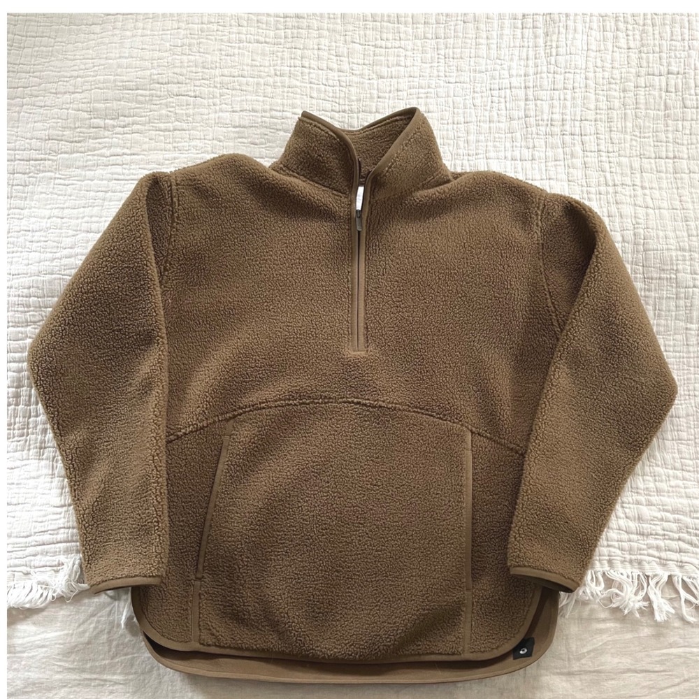 Zella Faux Shearling Half Zip Pullover Jacket Womens S Tan Cozy Flattering